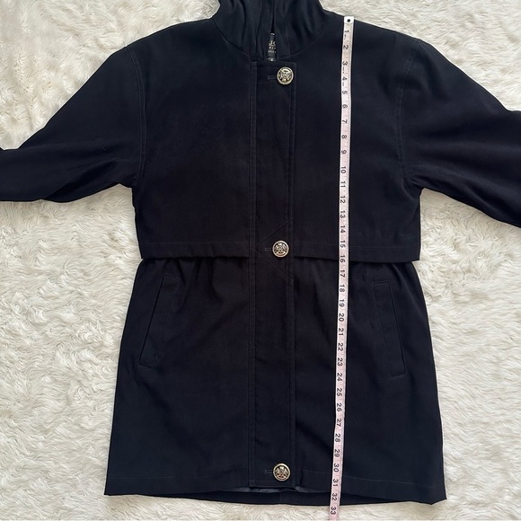 St. John Coat Collection Jacket Hooded Zip Up Gold Buttons Pockets Black Sz S - Picture 12 of 13